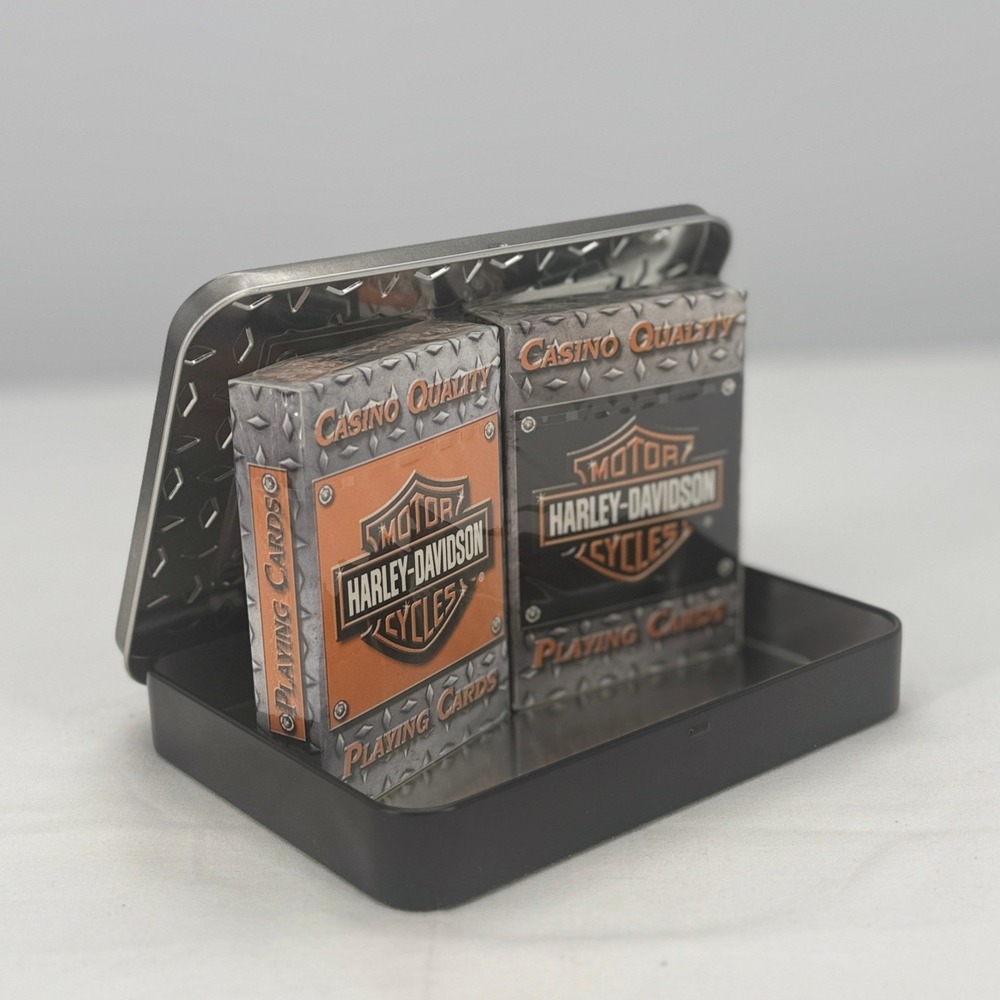 Harley-Davidson Double Deck Playing Cards in‎ Collectible Diamond Plate Tin NEW